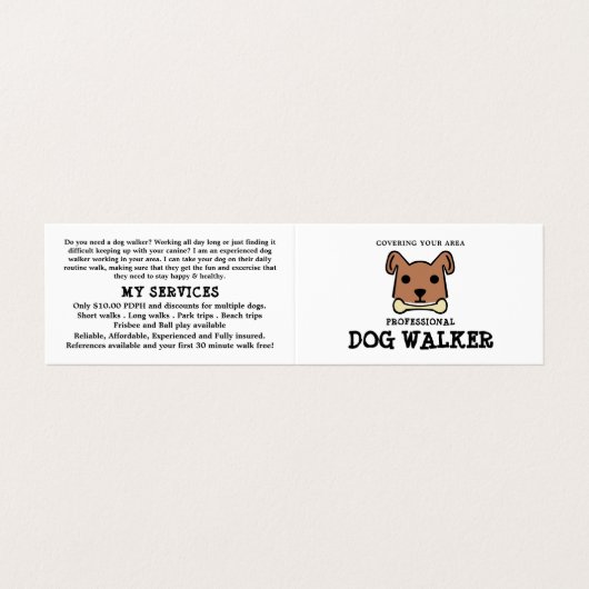 Bruine hond met bot, hond Walker Gedetailleerd Visitekaartje (Buitenkant ongevouwen)