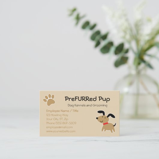 Bruine hond met Paw Print en Bone Visitekaartje (Staand voorkant)