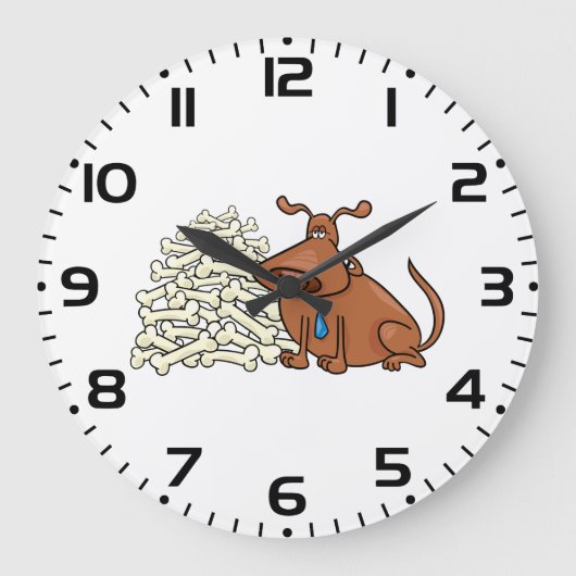 Bruine hond met stapel Botten Schattige huisdier Grote Klok (Voorkant)