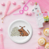 Bruine hond met stapel Botten Schattige huisdier Papieren Bordje (Feest)