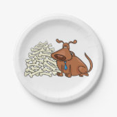 Bruine hond met stapel Botten Schattige huisdier Papieren Bordje (Voorkant)