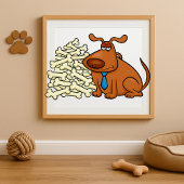 Bruine hond met stapel Botten Schattige huisdier Poster