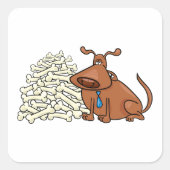 Bruine hond met stapel Botten Schattige huisdier Vierkante Sticker (Voorkant)