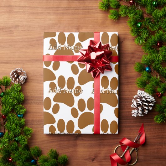 Bruine Hond Paw Print Aangepaste Naam Cadeaupapier (Feestdagen Geschenken)