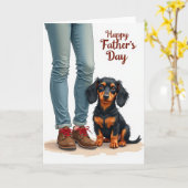 Bruine Hond Zoete Vaderdag Kaart (Gele Bloem)