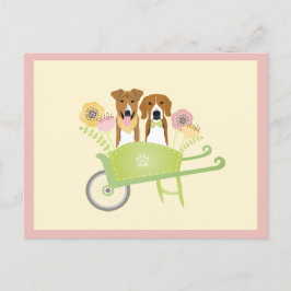Bruine honden in wielbarroenbloemen briefkaart