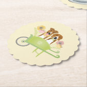 Bruine honden in wielbarroenbloemen kartonnen onderzetters (Gekanteld)