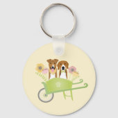 Bruine honden in wielbarroenbloemen sleutelhanger (Voorkant)