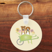 Bruine honden in wielbarroenbloemen sleutelhanger (Voorkant)