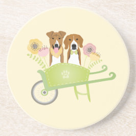 Bruine honden in wielbarroenbloemen zandsteen onderzetter