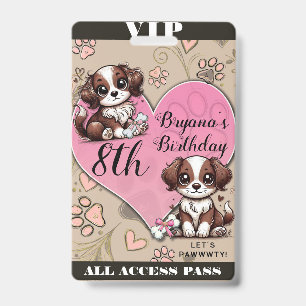 Bruine Hondenpoes Roze Poot & Hart Verjaardags VIP Badge