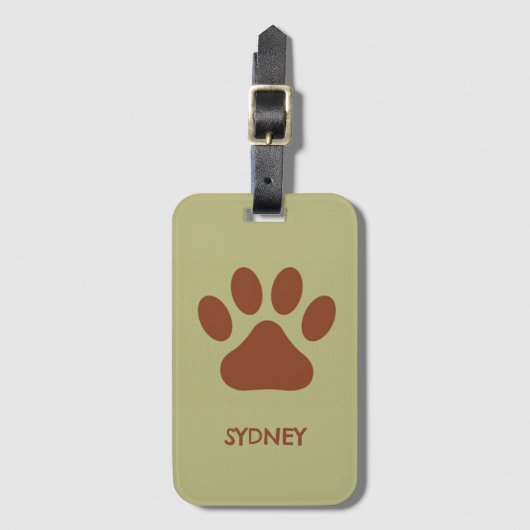 Bruine hondenpoot aangepaste naam bagagelabel (Voorkant (verticaal))
