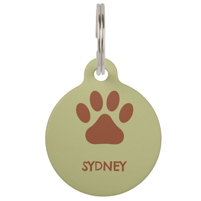 Bruine hondenpoot aangepaste naam huisdierpenning (Voorkant)