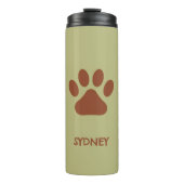 Bruine hondenpoot aangepaste naam thermosbeker (Voorkant)