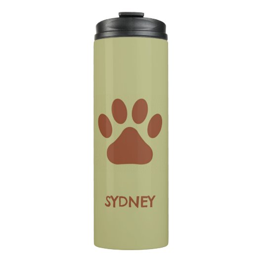 Bruine hondenpoot aangepaste naam thermosbeker (Voorkant)
