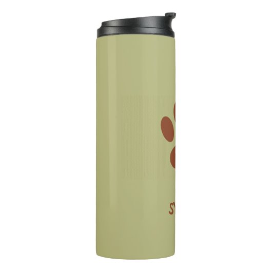 Bruine hondenpoot aangepaste naam thermosbeker (Gedraaid links)