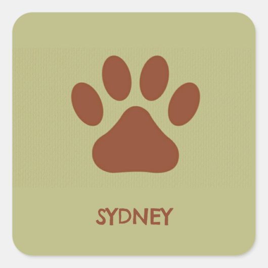 Bruine hondenpoot aangepaste naam vierkante sticker (Voorkant)