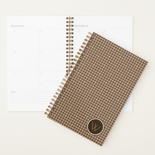 Bruine Houndstooth-planner met roze gouden accent Planner (Display)