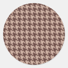 Bruine Houndstooth Preppy Klassiek Patroon Ronde Sticker