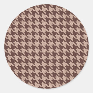 Bruine Houndstooth Preppy Klassiek Patroon Ronde Sticker