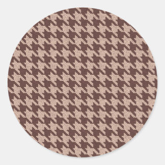 Bruine Houndstooth Preppy Klassiek Patroon Ronde Sticker