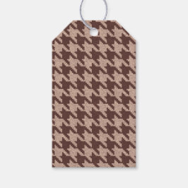 Bruine Houndstooth Preppy Klassieker Patroon Cadeaulabel