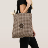 Bruine Houndstooth-tas met Roze Gouden Accent Tote Bag (Dichtbij)