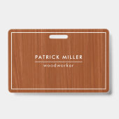 Bruine hout textuur afdruk witte typografie badge (Achterkant)