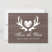 Bruine houten herten gewei trouw save the date magnetische uitnodiging (Voorkant)