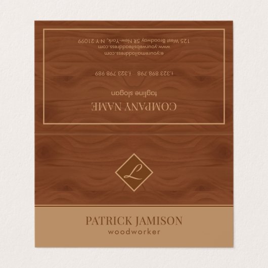 Bruine houten knoop met Logo Visitekaartje (Buitenkant ongevouwen)