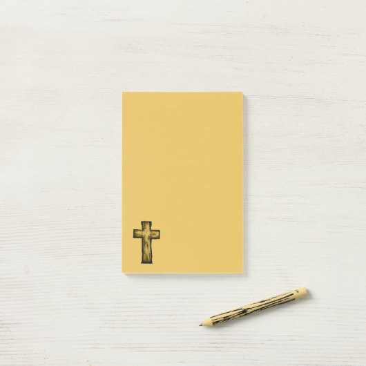 Bruine houten kruis illustratie post-it® notes (Op bureau)