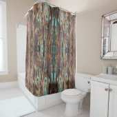 Bruine houten plank x-groot patroon douchegordijn (In situ)