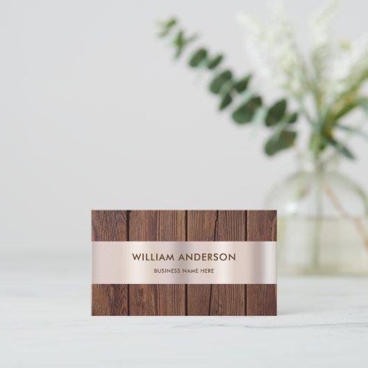 Bruine houten planken Hout Gold Border Moderne Visitekaartje (Staand voorkant)