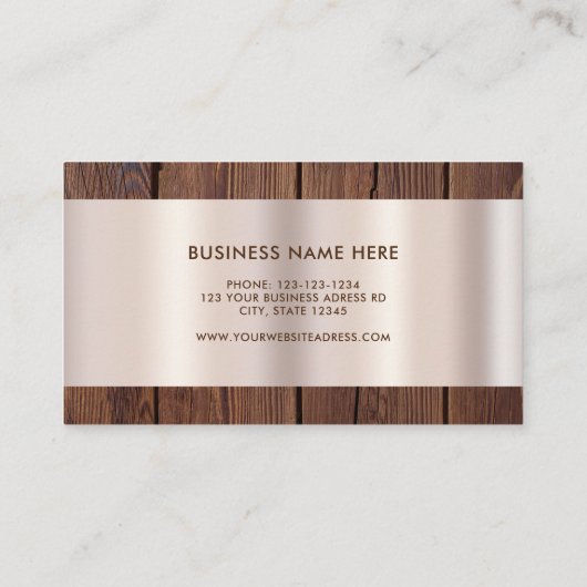 Bruine houten planken Hout Gold Border Moderne Visitekaartje (Achterkant)