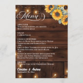 Bruine Houten Rustieke Slingerlichten Bruiloft Menu (Voorkant)