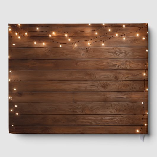 Bruine Houten Rustieke Slingerlichtjes Bloemige Br Gastenboek (Achterkant)