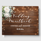 Bruine Houten Rustieke Slingerlichtjes Bloemige Br Gastenboek (Voorkant)