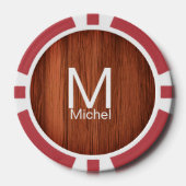 Bruine houten textuurlijnen voeg monogram letterna poker chips (Voorkant)