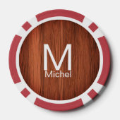 Bruine houten textuurlijnen voeg monogram letterna poker chips (Achterkant)