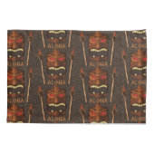 Bruine  Houten Tiki gepersonaliseerde Aloha Kussensloop (Achterkant)