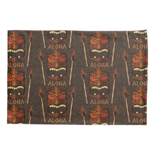 Bruine  Houten Tiki gepersonaliseerde Aloha Kussensloop (Achterkant)