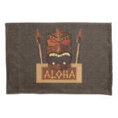 Bruine  Houten Tiki gepersonaliseerde Aloha Kussensloop (Voorkant)