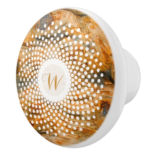 Bruine houtsbarsttextuur & witte cirkel keramische knop (Rechts)