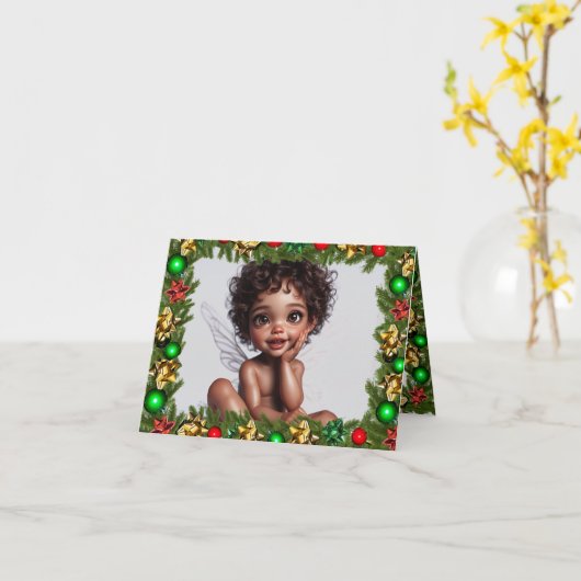 Bruine huid Baby kerst fee Kaart (Gele Bloem)