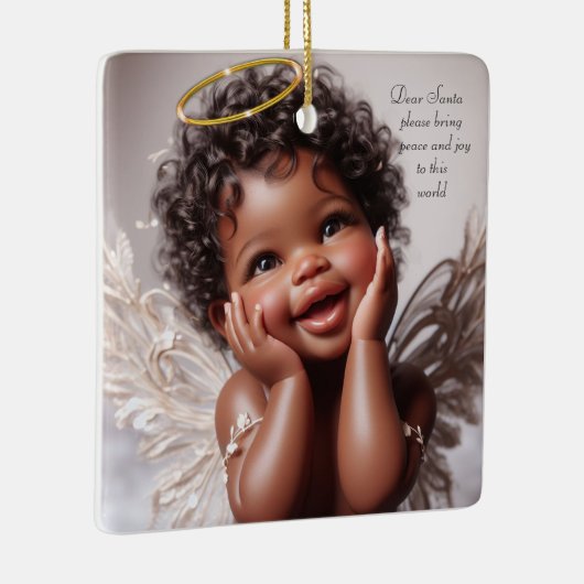 Bruine Huid Baby Kerstengel Keramisch Ornament (Rechts)