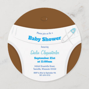 Bruine huid & luier blauw uitnodiging tot baby s