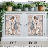 Bruine Huid Meisje met Wit Konijn EC3L Decoupage Tissuepapier