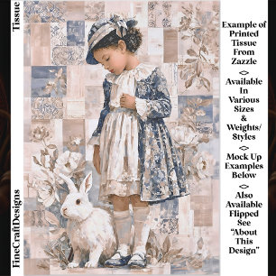 Bruine Huid Meisje met Wit Konijn EC3L Decoupage Tissuepapier