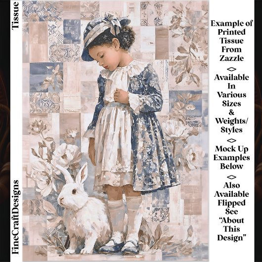 Bruine Huid Meisje met Wit Konijn EC3L Decoupage Tissuepapier