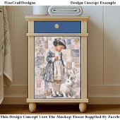 Bruine Huid Meisje met Wit Konijn EC3R Decoupage Tissuepapier